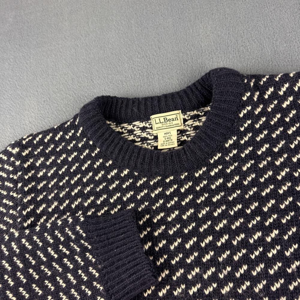 Vintage LL Bean Birdseye Sweater Men's S Blue Norway Pullover Crewneck 100% Wool